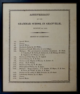 Granville Grammar School 1818 anniversary exercises