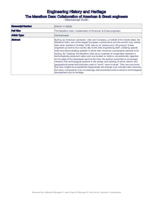 Draft Review for "The Marathon Dam: Collaboration of American and Greek Engineers"