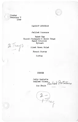 White House Luncheon and Dinner Menu