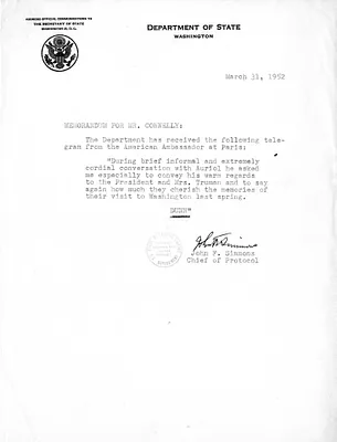 Memorandum from John Simmons to Matthew Connelly