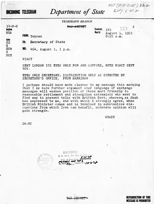 Telegram from Ambassador Henry Grady to Secretary of State Dean Acheson, Number 464