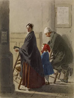 Man, Woman, and Girl at Prayer in Church