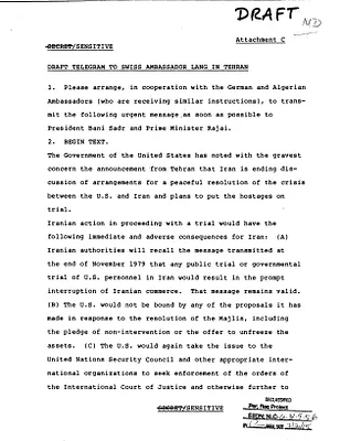 Attachment C: Draft Telegram to Swiss Ambassador Lang in Tehran