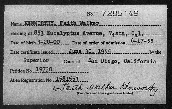 Kenworthy, Faith Walker - 1955