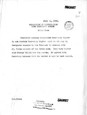 Memorandum of Telephone Conversation with Secretary of State Dean Acheson and Secretary of the Treasury John Snyder
