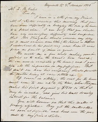 W. E. Bailey, Waynesville, Ga., autograph letter signed to Ziba B. Oakes, 9 November 1853