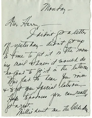 Letter from Bess W. Truman to Harry S. Truman