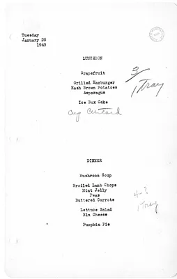 White House Luncheon and Dinner Menu