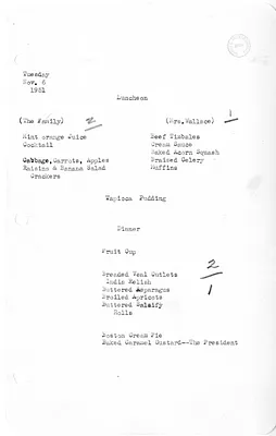 White House Luncheon and Dinner Menu