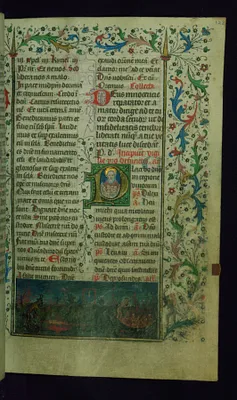 Leaf from Breviary: Vigil from Office of the Dead, Initial P with the Bosom of Abraham and a Small Miniature of Hell