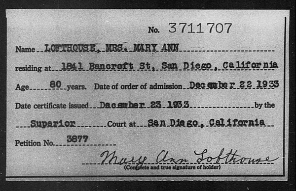 Lofthouse, Mary Ann Mrs - 1933