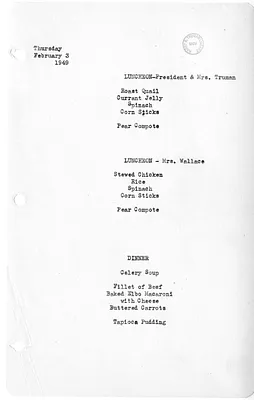 White House Luncheon and Dinner Menu