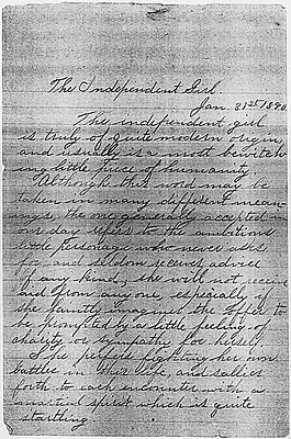 Schoolgirl essay of First Lady Lou Henry Hoover: "The Independent Girl".