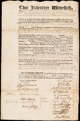 Elizabeth Warden indentured to apprentice with John Billings of Dorchester, 10 December 1771