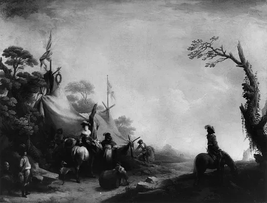 Hunting Party Before a Sutler's Tent