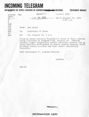 Telegrams from Donovan and George Wadsworth to Secrertary of State George C. Marshall