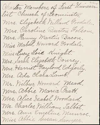 First Universalist Church, list of charter members