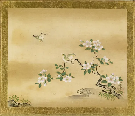Green Birds and Camellia Branch