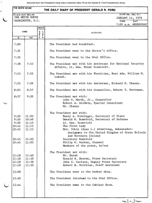 President Gerald R. Ford's Daily Diary, January 14, 1976