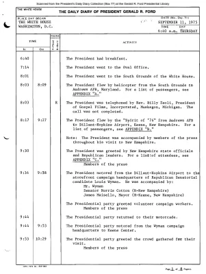 President Gerald R. Ford's Daily Diary, September 11, 1975