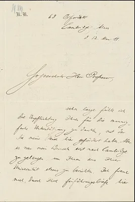 Bornhausen, Karl, b. 1882 autograph letter signed to Hugo Münsterberg, Cambridge, Mass., 12 May 1911