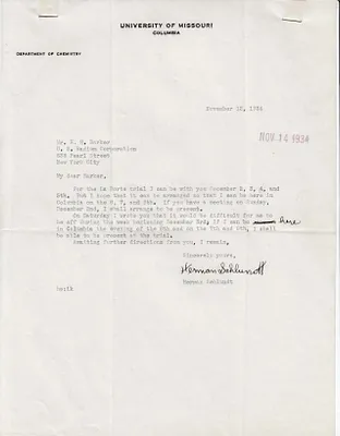 Letters Received to H.H. Barker, November 12, 1934
