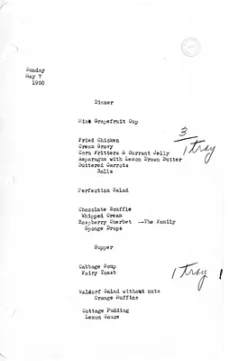 White House Dinner and Supper Menu