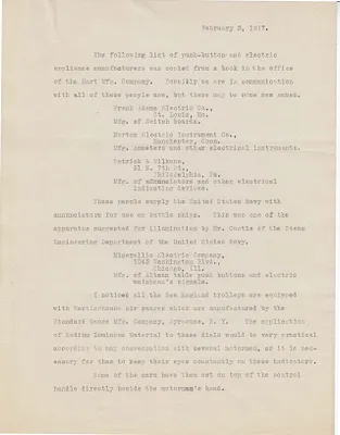 Other, List of Push-Button and  Electric Appliance Manufacturers from Hart Manufacturing Company, February 3, 1917