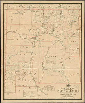 Post route map of the territory of New Mexico showing post offices with the intermediate distances and mail routes in operation on the 1st of December, 1903