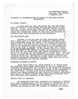 War Department Press Release