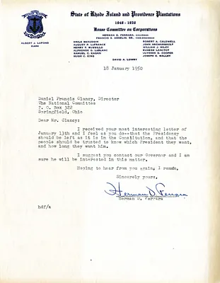 Letter from Herman Ferrara to Daniel F. Clancy
