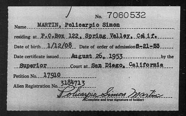 Martin, Policarpio Simon - 1953