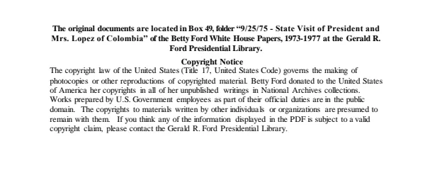 9/25/75 - State Visit of President and Mrs. Lopez (Colombia)