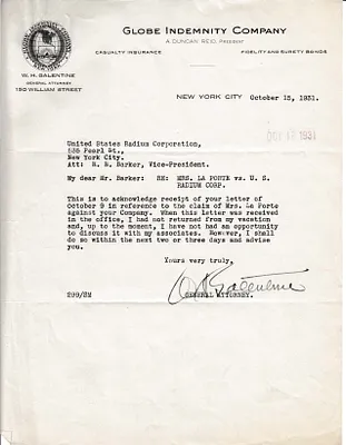 Letters Received to H.H. Barker, October 15, 1931
