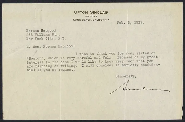 Herbert Brutus Ehrmann Papers, 1906-1970. Sacco-Vanzetti. Norman Hapgood: letters, 1928, 1929, 1931-1935. Box 12, Folder 17, Harvard Law School Library, Historical & Special Collections