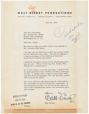 Letter from Walt Disney to Richard Nixon
