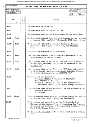 President Gerald R. Ford's Daily Diary, September 23, 1974