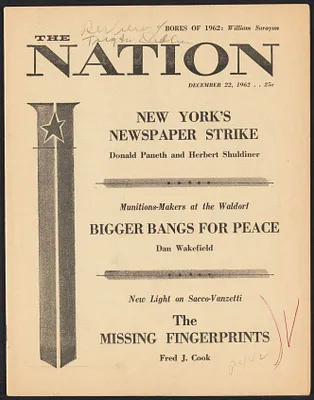 Herbert Brutus Ehrmann Papers, 1906-1970. Sacco-Vanzetti. Fingerprints: article by Fred J. Cook, The Nation, December 22, 1962. Box 12, Folder 11, Harvard Law School Library, Historical & Special Collections