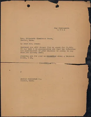 [Fred H. Moore] typed note (copy) to Elizabeth Glendower Evans, Boston, Mass., May 18, 1921