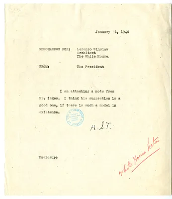 Memorandum from Lorenzo Winslow to President Harry S. Truman, with Attachment