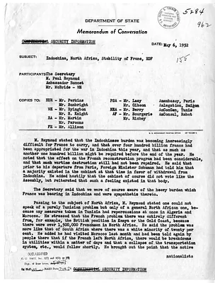 Memorandum of Conversation with Secretary of State Dean Acheson, Ambassador of France Henri Bonnet, Paul Reynaud, and Robert H. McBride