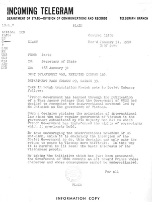 Telegram from David K. E. Bruce to Secrertary of State Dean Acheson
