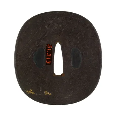 Tsuba with a Tea-leaf Harvester Caught in a Rainstorm