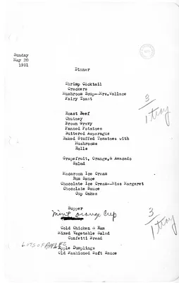 White House Dinner and Supper Menu