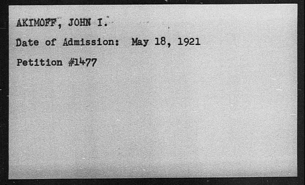 Akimoff, John I. - 1921