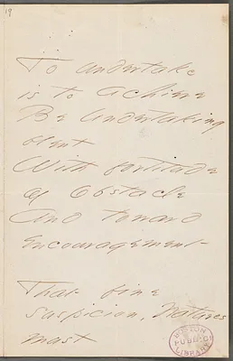 Emily Dickinson, Amherst, Mass., autograph manuscript poem: To undertake is to achieve, 1866