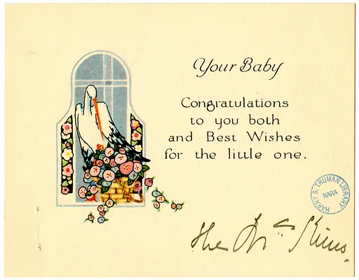 Baby Card from Unidentified Sender to Bess and Harry S. Truman