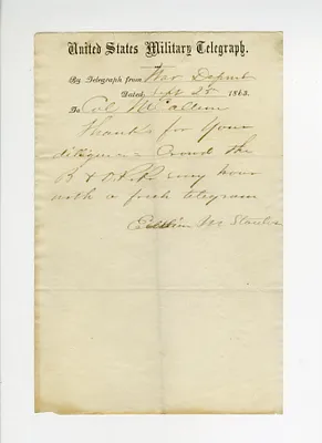 Telegraph from Edwin Stanton to Colonel McCallum, September 25, 1863