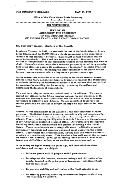 Text of an Address by the President to the Ordinary Session of the North Atlantic Treaty Organization [Ford Speech or Statement]