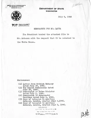 Memorandum from Maurice Latta, with Attached Memorandum from Prime Minister Clement Attlee to President Harry S. Truman